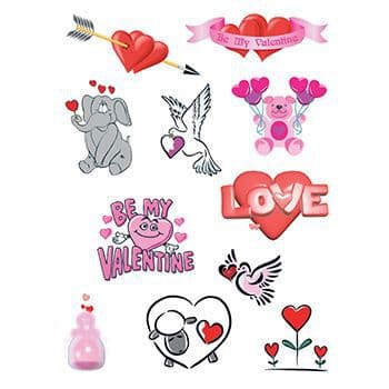 Valentine's Day Sheet of Temporary Tattoos