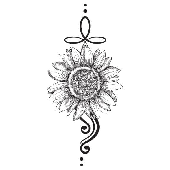 Sunflower Black & White Temporary Tattoo